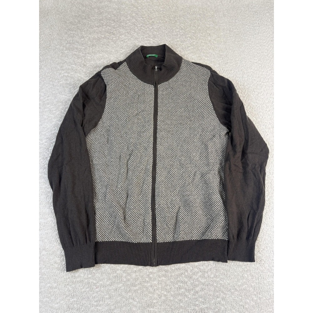 United Colors‎ of Benetton Sweater Mens Large Brown Gray Full Zip Wool Blend